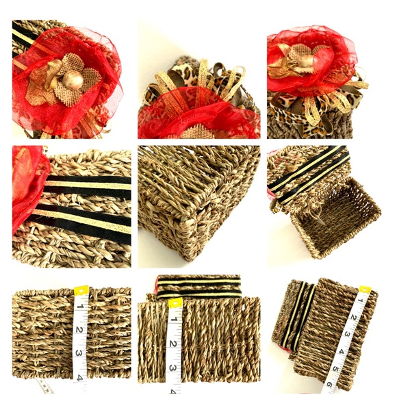 New Wicker Storage Box OOAK Handmade Red Flower - Picture 3 of 7